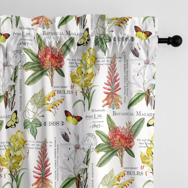 Vintage Botanicals White Pole Top Drapery Panel - Pair