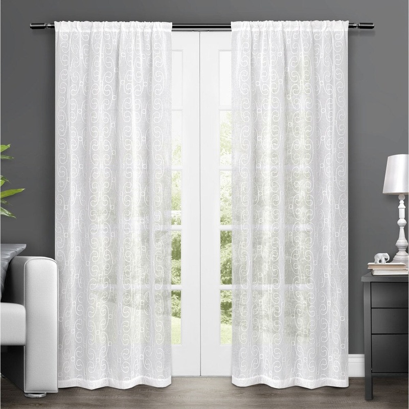ATI Home Salzberg Embroidered Sheer Rod Pocket Top Curtain Panel Pair - 50X84
