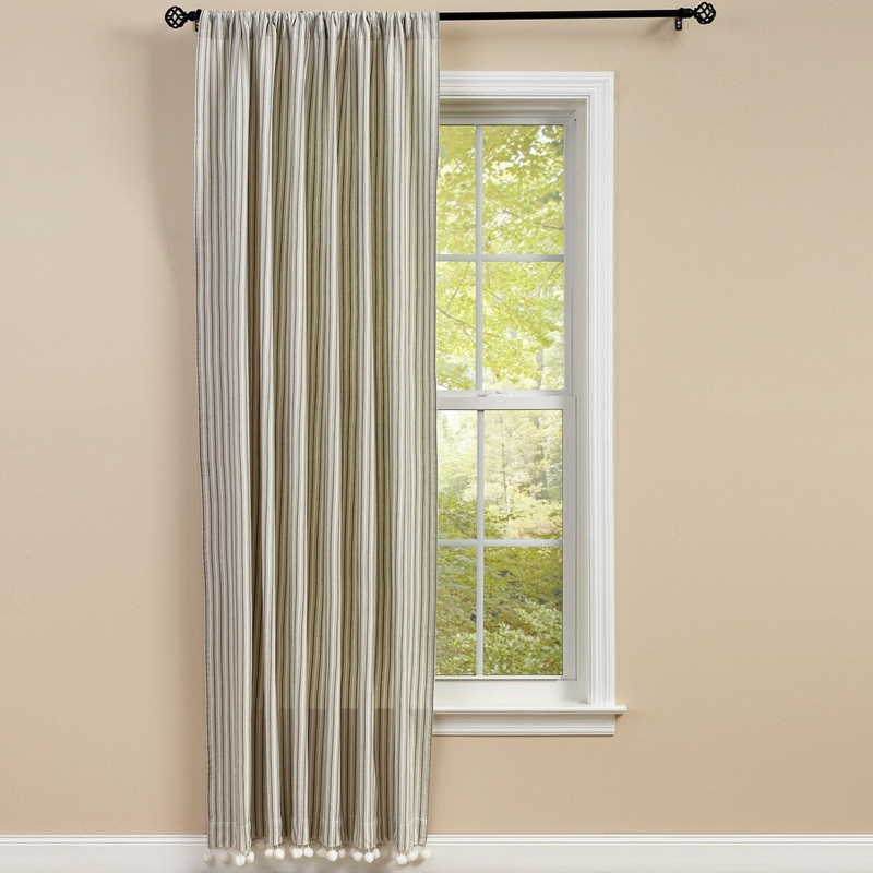 Park Designs Ticking With Ball Fringe Single Panel 56" x 84" - 56" X 84"