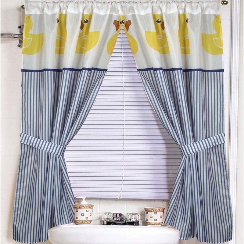 Rubber Ducky Print Fabric 34 inch by 54-inch Bathroom Window Curtain/Holdback Set