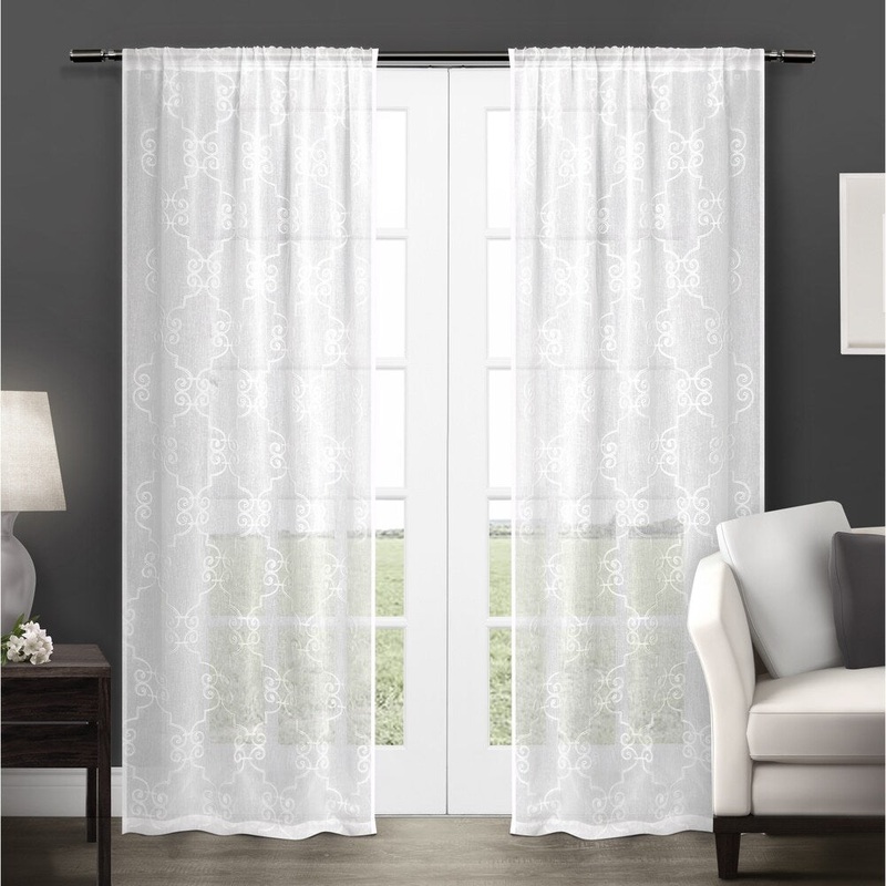ATI Home Seville Embroidered Sheer Rod Pocket Top Curtain Panel Pair - 50X84