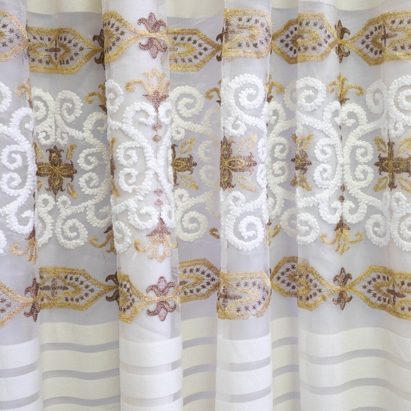 Savoy Gold and Ivory Embroidered 54-Inch Bathroom Curtain Panel (Pair)