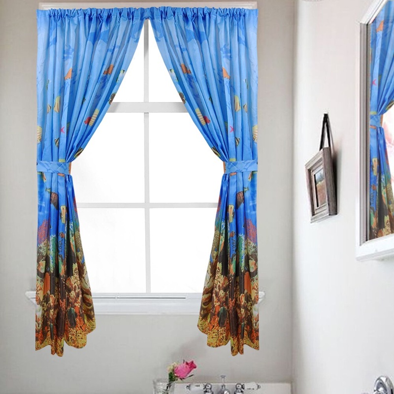 Underwater Sea Paradise 54-inch Water-resistant Bathroom Window Curtain Set with Holdbacks