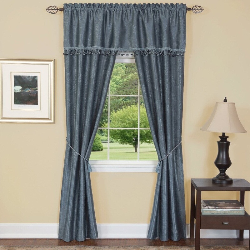Blue 55-inch x 84-inch 5 Piece Embossed Leaf Curtain Set - 55 x 84 - 55 x 84