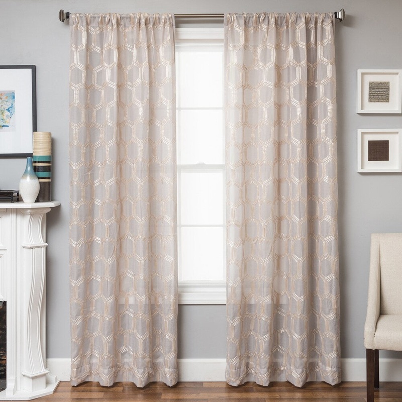 Softline Brach Geometric Applique Sheer Curtain Panel