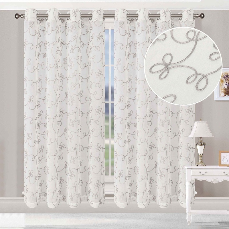 Superior Bohemian Floral Scroll Sheer Curtain Set with 2 Panels