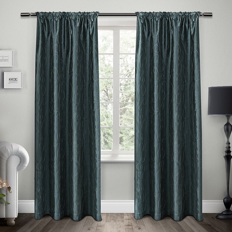 ATI Home Saturn Embroidered Rod Pocket Top Curtain Panel Pair