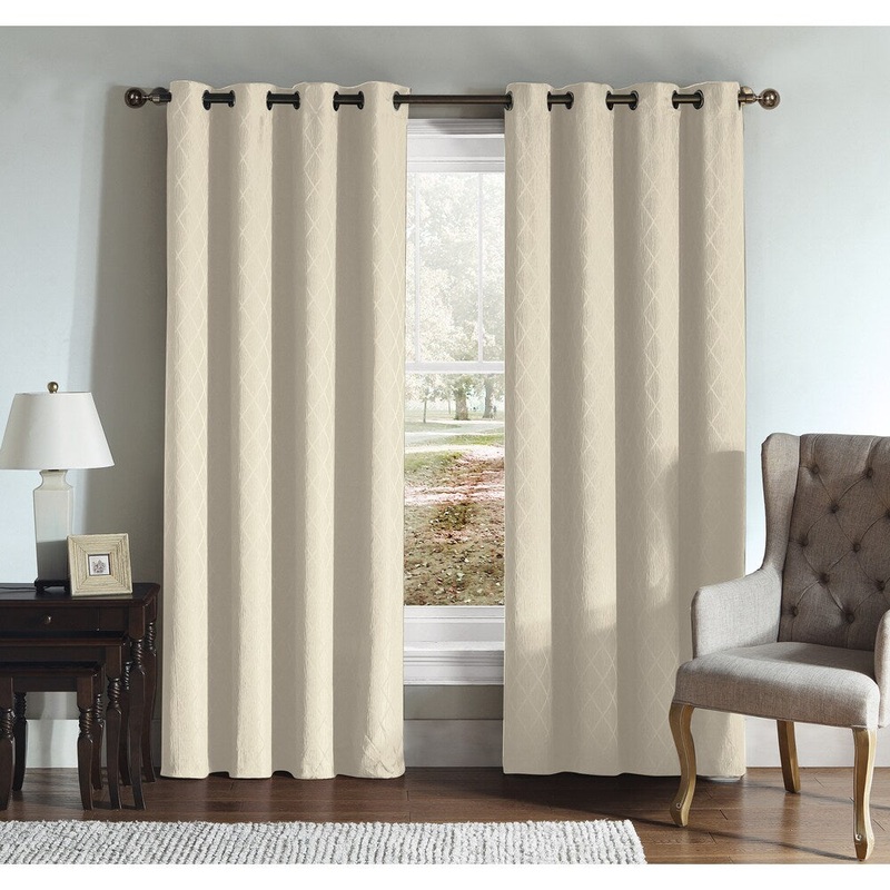 Artistic Linen Diamond Jacquard Grommet-top Window Curtain Panel