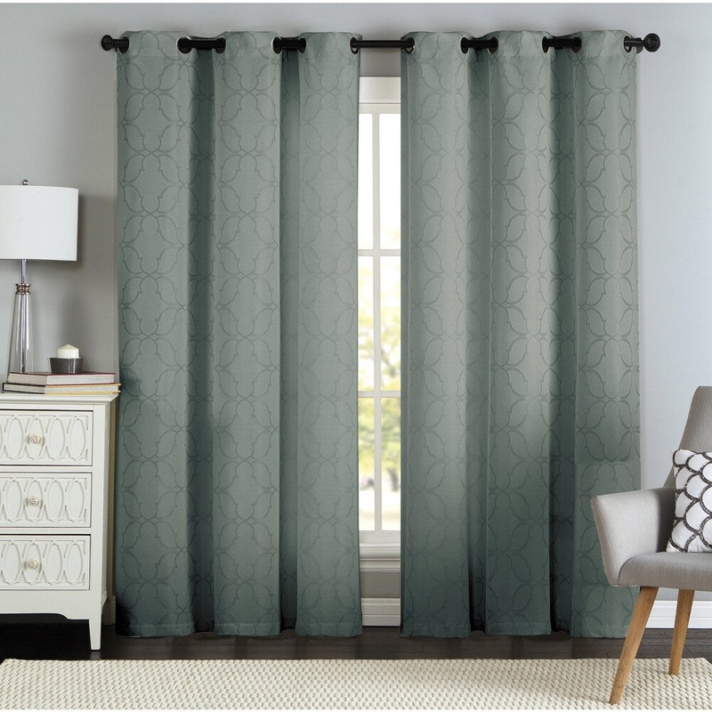 Artistic Linen Lawrence Grommet Textured Geometric Jacquard Curtain Panel Pair