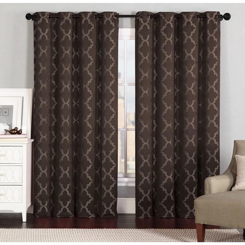 Artistic Linen Sienna Extra-wide Grommet Puckered Geometric Jacquard Window Curtain Panel Pair