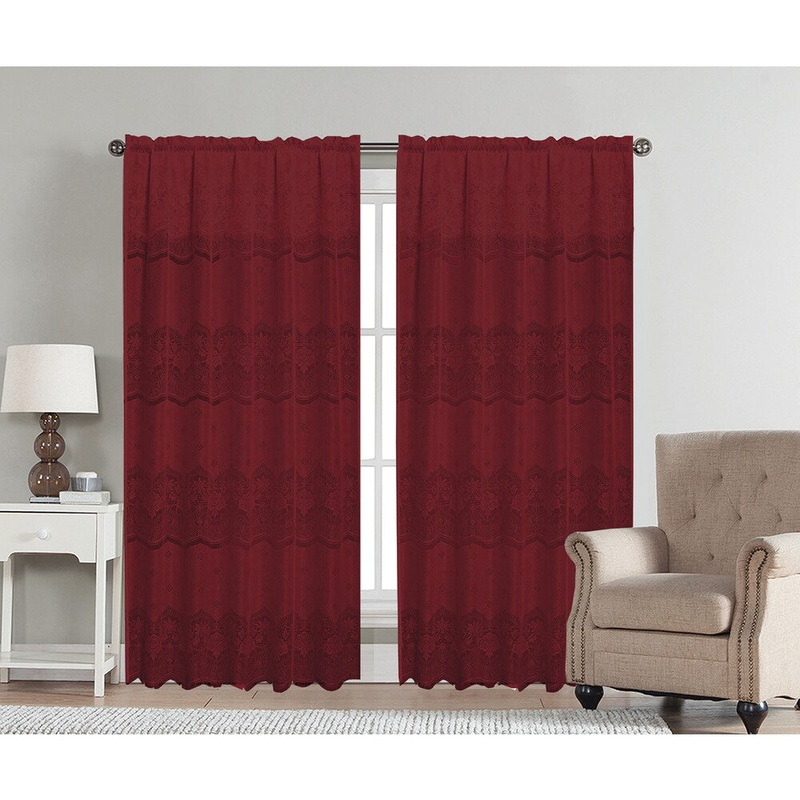 Artistic Linen Aria Red/Gold Rod-pocket Window Curtain Panel with Attached Valance