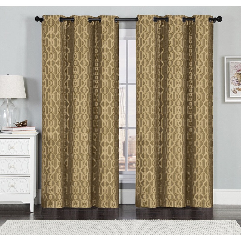Artistic Linen Miller Grommet Textured Geometric Jacquard Window Curtain Panel Pair