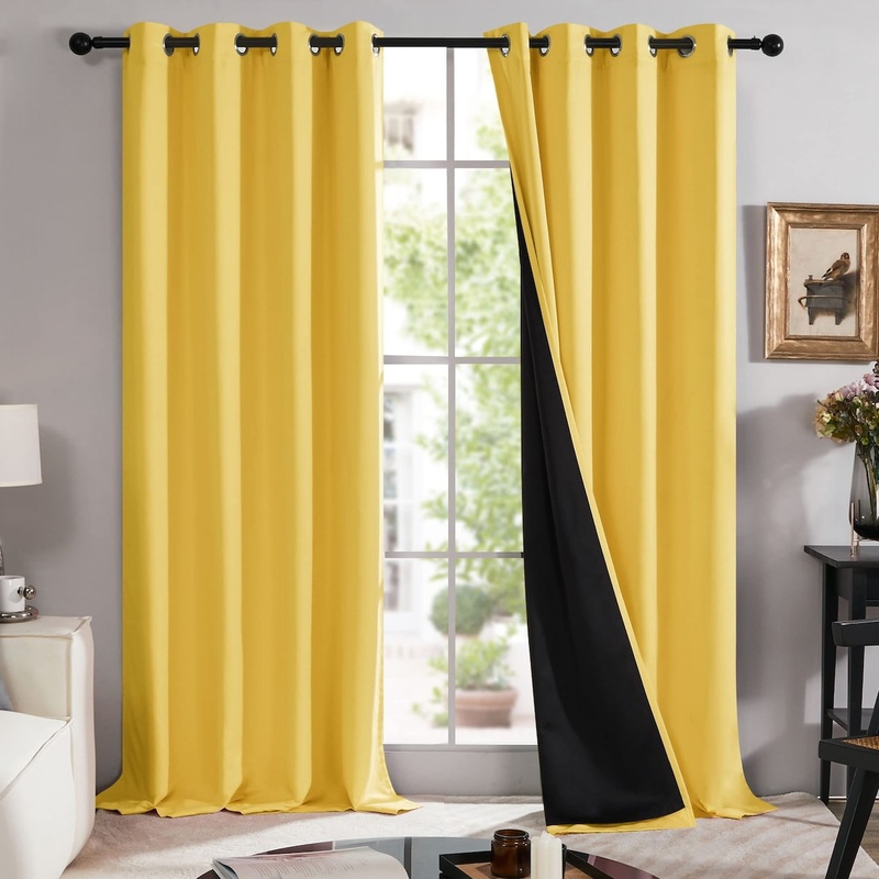 Spring Blackout Curtains 84 inches Long with Total Black Liner, Thermal Insulated, Curtains & Drapes(2 Panels, 52W x 84L Inch)