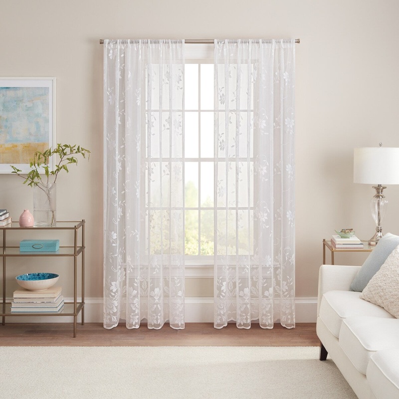 Waverly Sherry Floral Lace Sheer Rod Pocket Curtain Panel