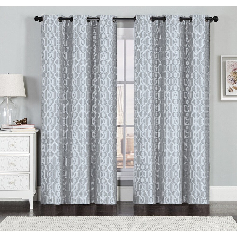 Artistic Linen Miller Textured Geometric Jacquard Grommet Top Curtain Panel