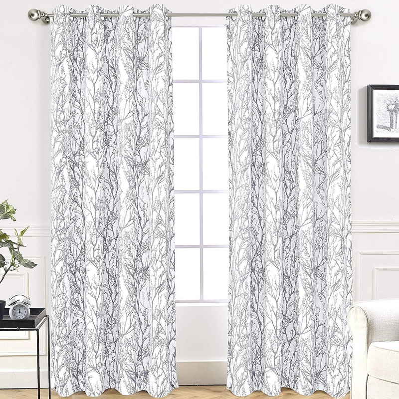 Branch Blackout Curtains Curtains 84 inch Length 2 Panels Set Grey Branch Lined Window Treatment Thermal Grommet Top Curtain
