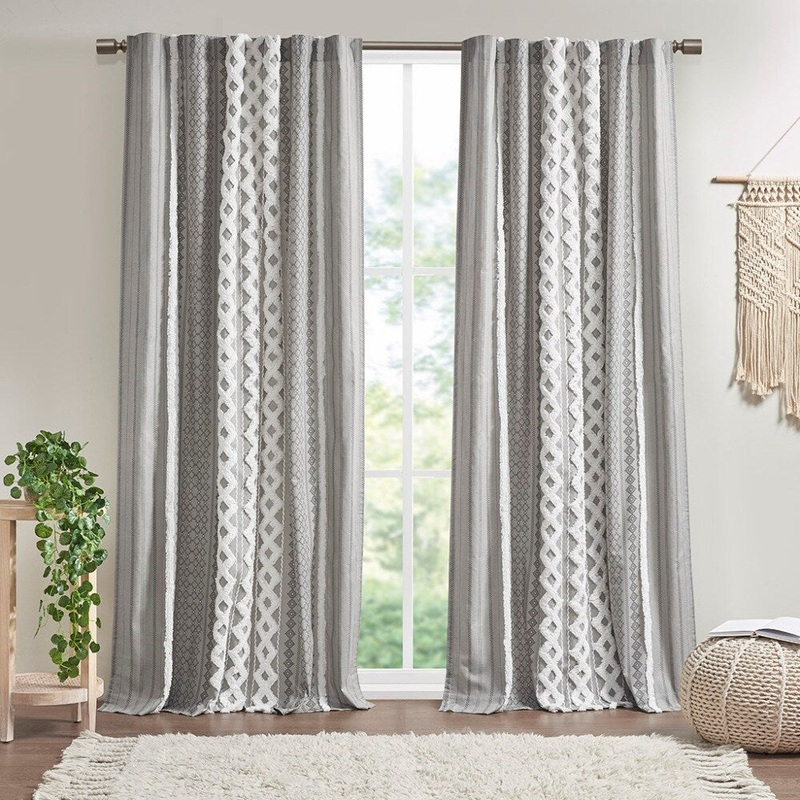 4x7 Cotton Printed Curtain 1 Panel with Chenille Stripe and Lining