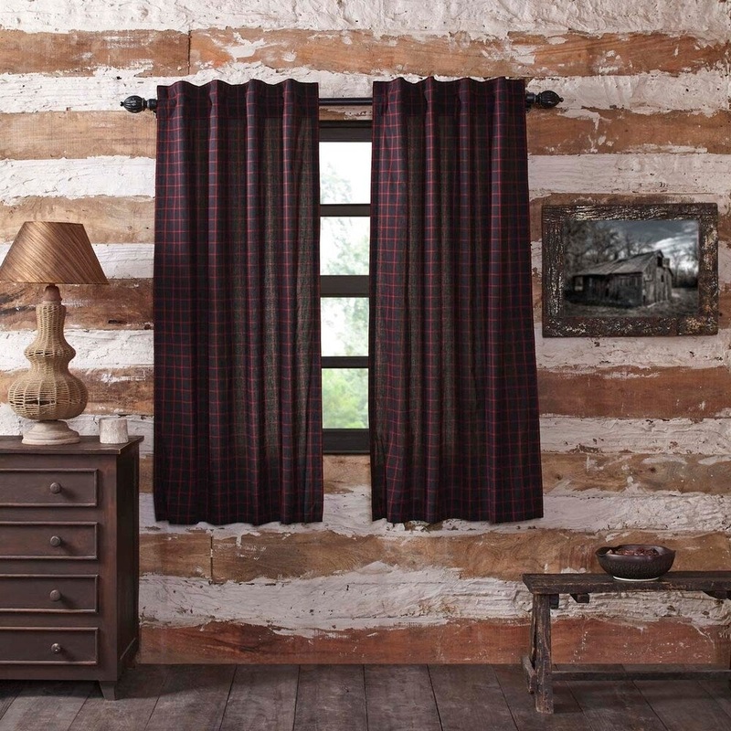 Black Rustic Curtains VHC Glennock Plaid Panel Pair Rod Pocket Cotton Windowpane - Short Panel 63x36