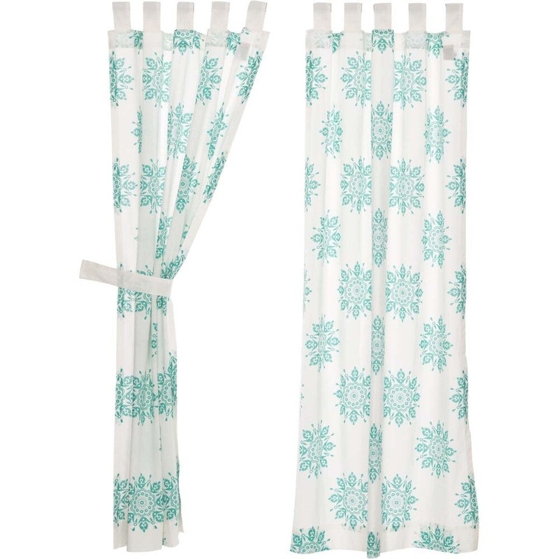 Boho & Eclectic Curtains VHC Mariposa Short Panel Pair Tab Top Cotton Medallion Cambric