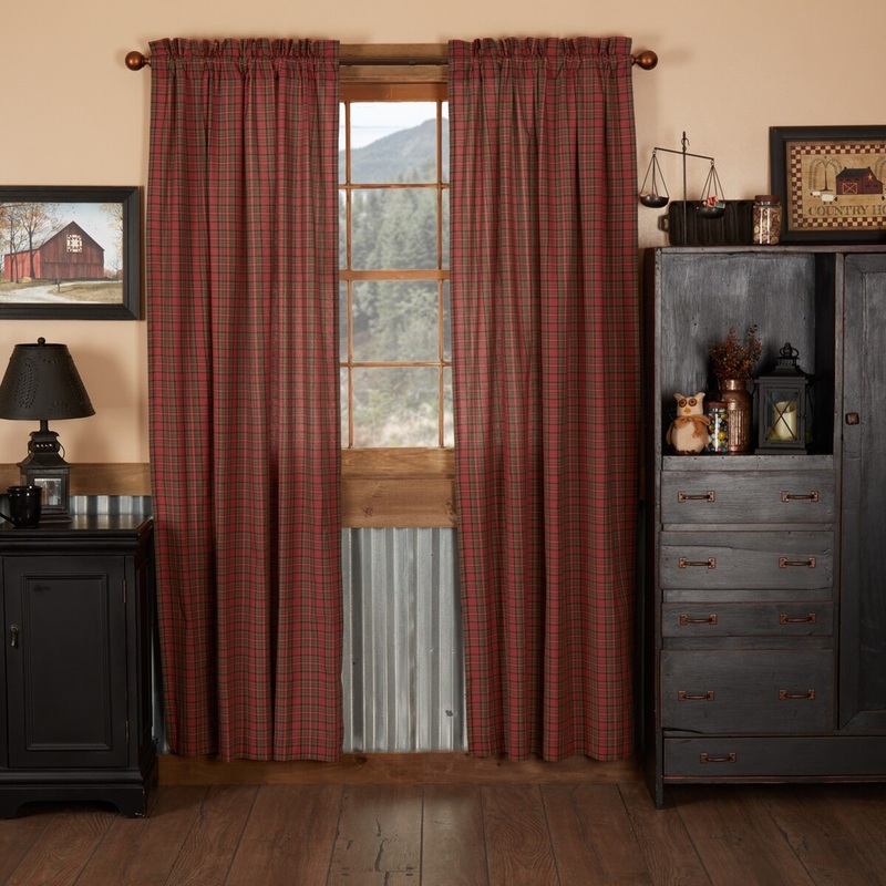 Tartan Red Plaid Panel Set of 2 84x40 - Panel 84x40