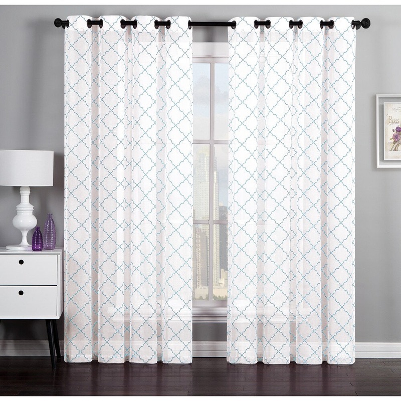 Artistic Linen Geo Flock Grommet-top Window Curtain Panel