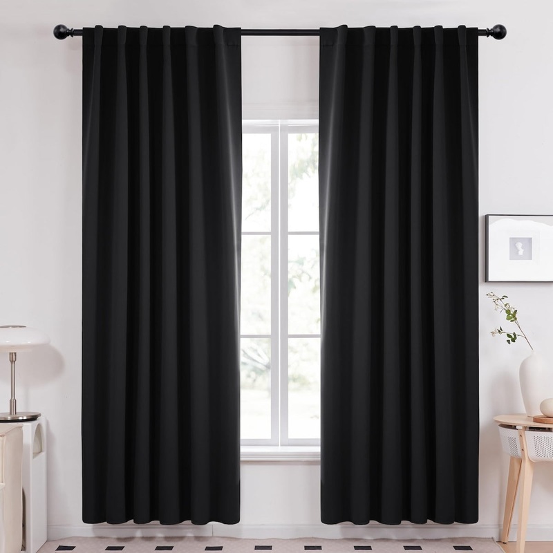 Solid Back Tab/Rod Pocket Blackout Curtains, Thermal Insulated Drapes Curtains for Sliding Glass Door,(52x95 Inch,2 Panels)