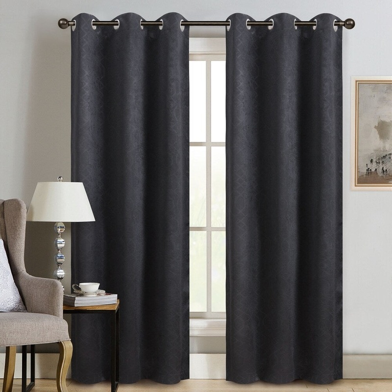SUN+BLK Thermal Weave Embossed Blackout Grommet Single Curtain Panel