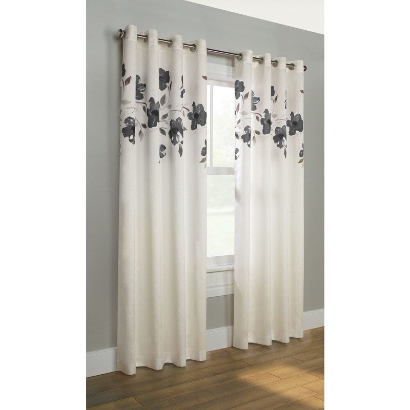 The Gray Barn Cattail Hollow Floral Print Faux Silk Curtain Panel