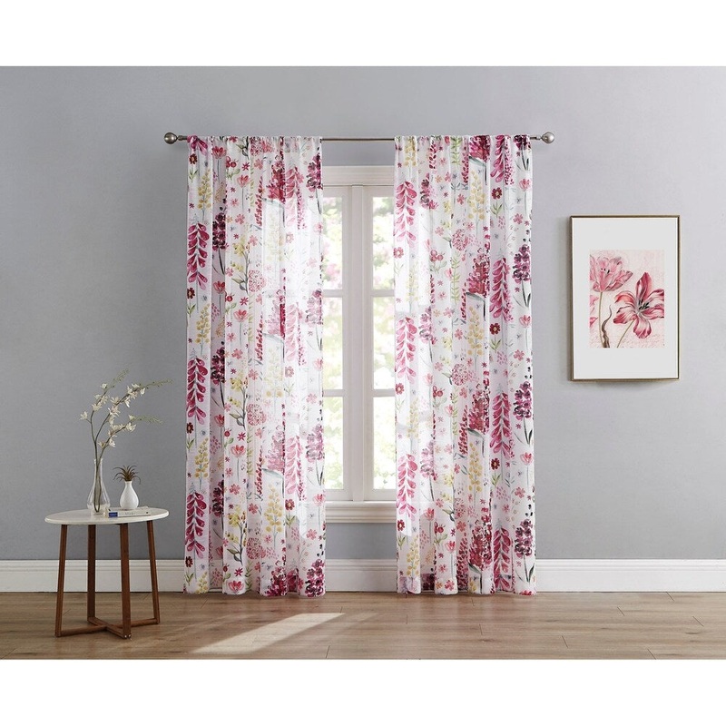 Brielle Home Daphne Floral Rod Pocket Semi-Sheer Panel
