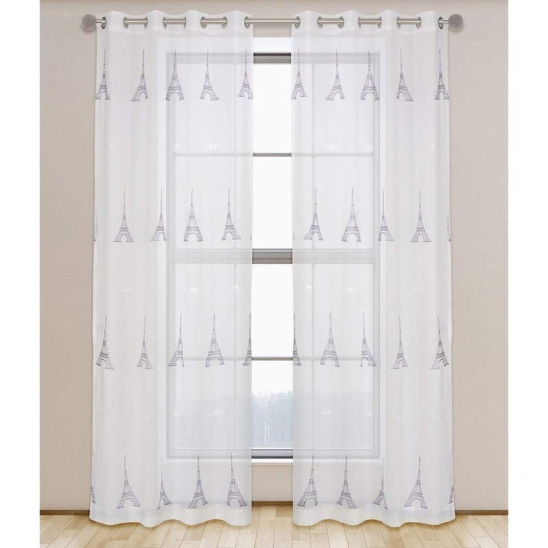 LJ Home Fashions Chez Paris Sheer Embroidered Grommet Curtain Panel Pair