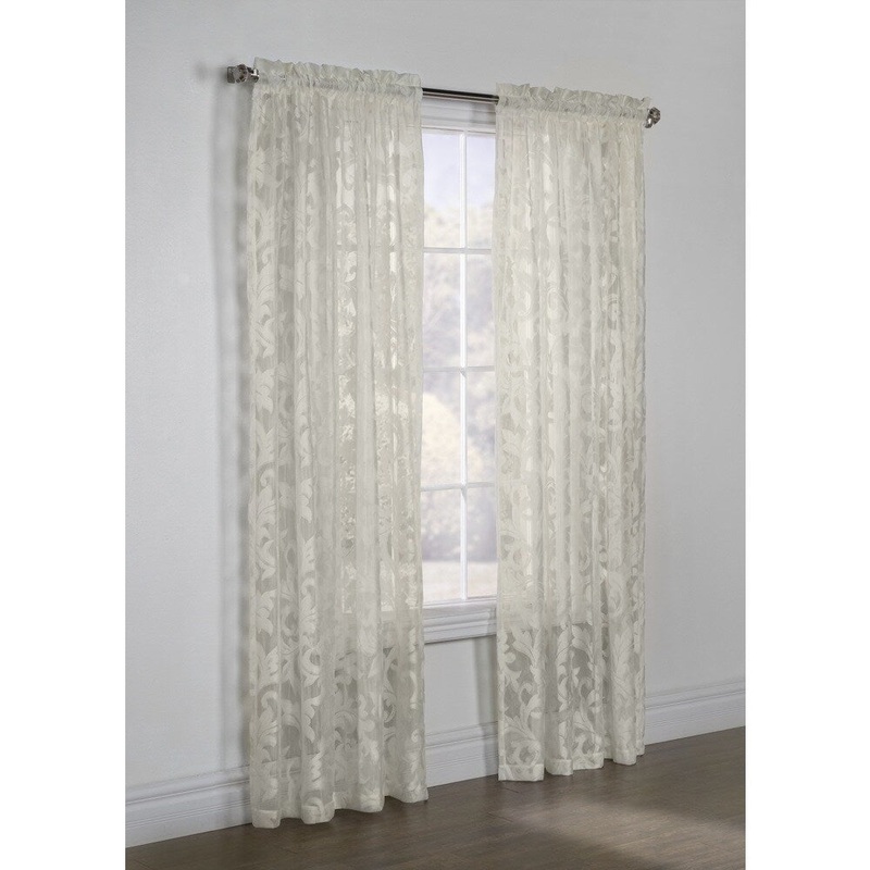 The Gray Barn Cattail Hollow Scroll White Lace Curtain Panel