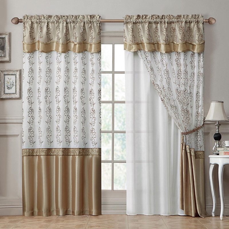 Violette Embroidered Rod Pocket Panel with attached Backing & Valance 55" x 90" - 55" x 90"