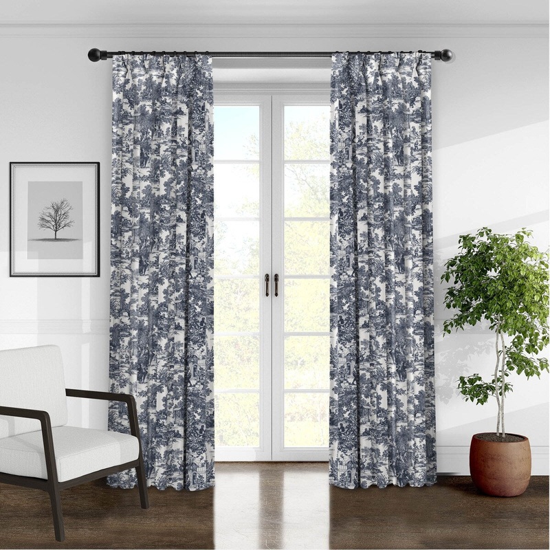 6ix Tailors Au Village Toile Denim Pinch Pleat Double Width Drapery Panels Set of 2