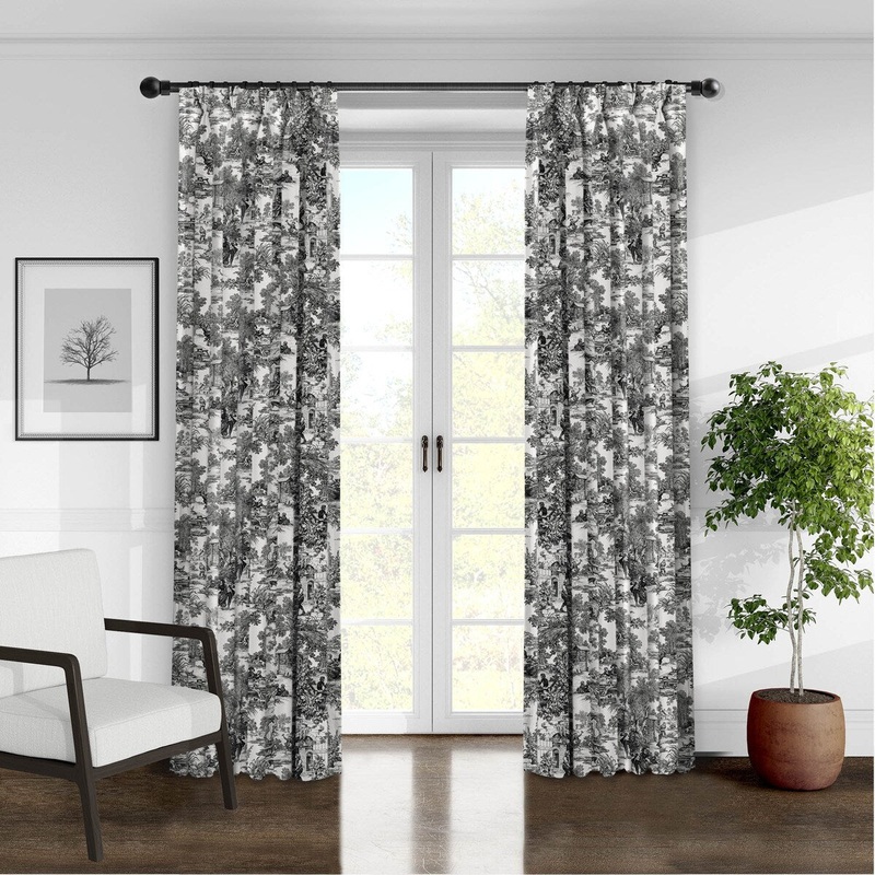 6ix Tailors Au Village Toile Ebony Pinch Pleat Double Width Drapery Panels Set of 2
