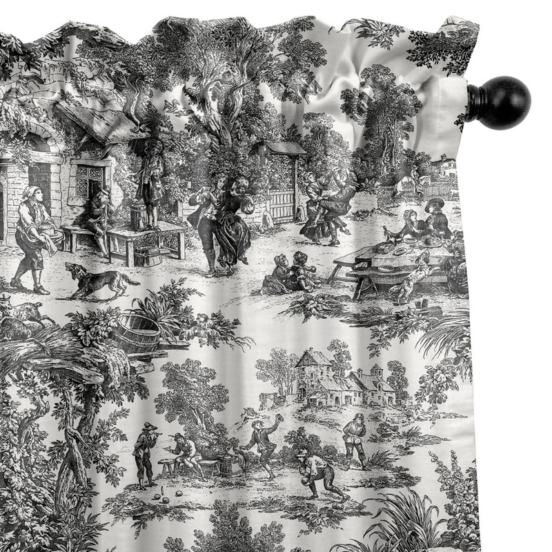 6ix Tailors Au Village Toile Ebony Pole Top Drapery Panels Set of 2