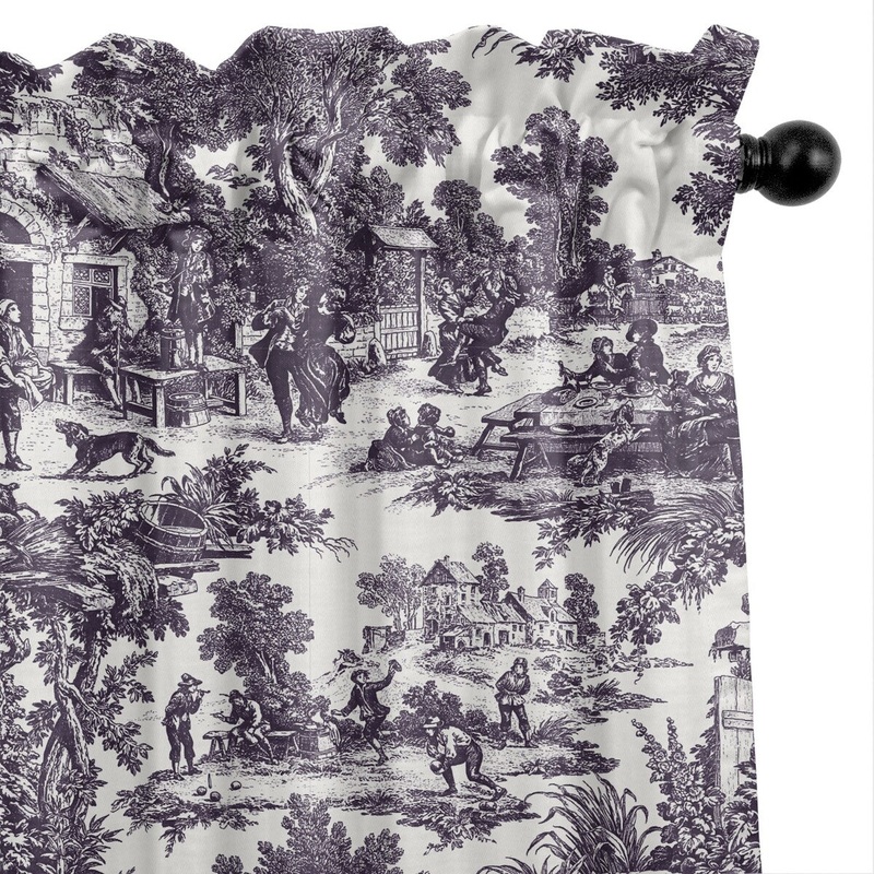 6ix Tailors Au Village Toile Eggplant Pole Top Drapery Panels Set of 2