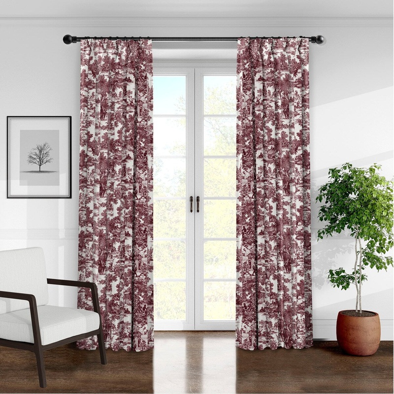 6ix Tailors Au Village Toile Merlot Pinch Pleat Double Width Drapery Panels Set of 2