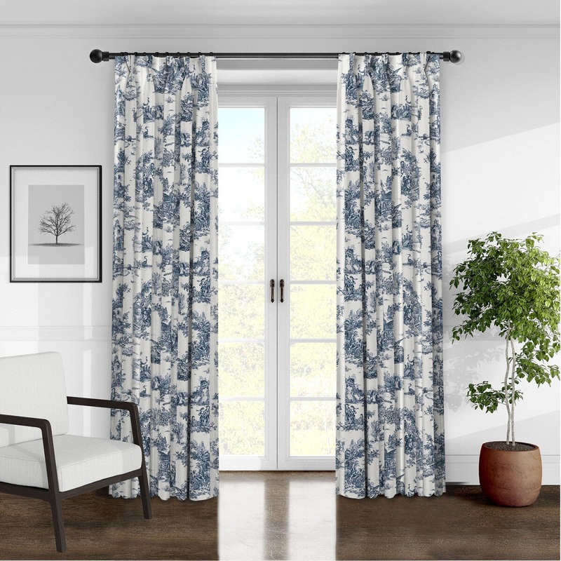 6ix Tailors Jardin Du Jouy Toile Indigo Pinch Pleat Drapery Panels Set of 2