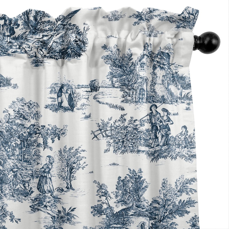 6ix Tailors Jardin Du Jouy Toile Indigo Pole Top Drapery Panels Set of 2