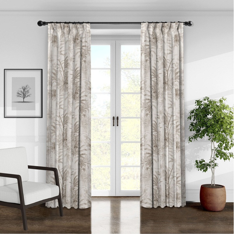 6ix Tailors Palmora Toile Mushroom Pinch Pleat Double Width Drapery Panels Set of 2