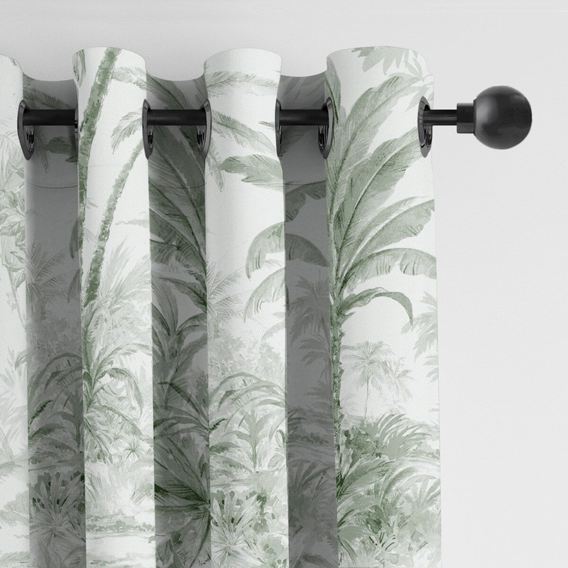 6ix Tailors Palmora Toile Sweet Grass Grommet Top Drapery Panels Set of 2