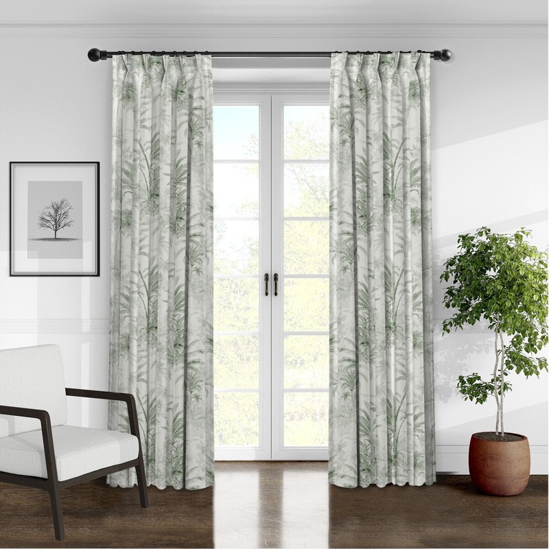 6ix Tailors Palmora Toile Sweet Grass Pinch Pleat Double Width Drapery Panels Set of 2