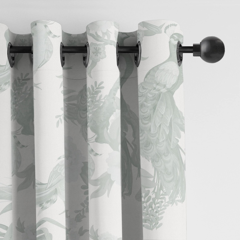 6ix Tailors Peacock Lane Toile Sage Grommet Top Drapery Panels Set of 2