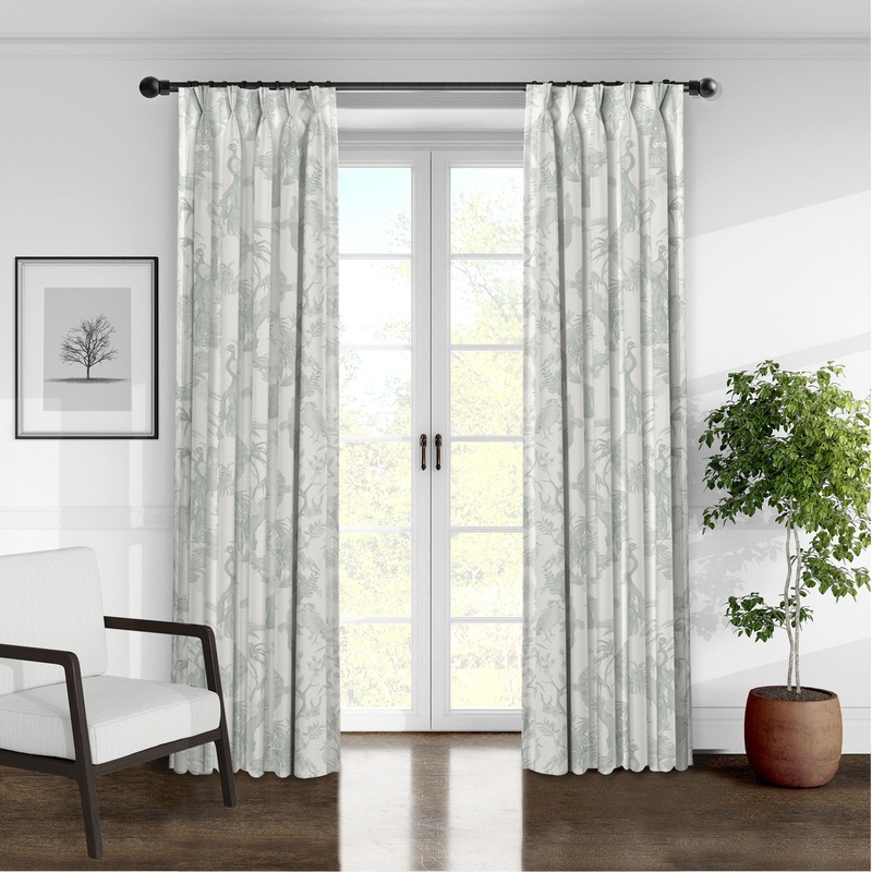 6ix Tailors Peacock Lane Toile Sage Pinch Pleat Panels Set of 2