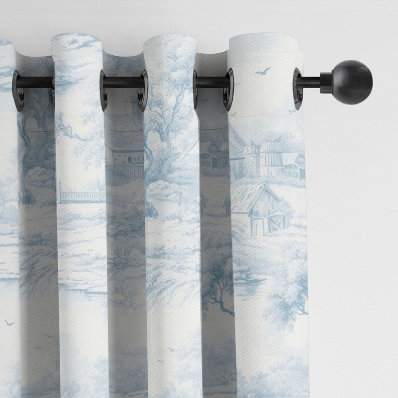 6ix Tailors Rustic Cabin Toile Cornflower Grommet Top Drapery Panels Set of 2
