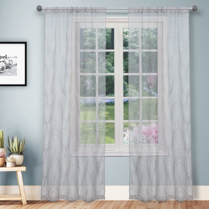 Anne Embroidered Pole Top Window Curtain Panel Pair Set Of Two - 38X84"
