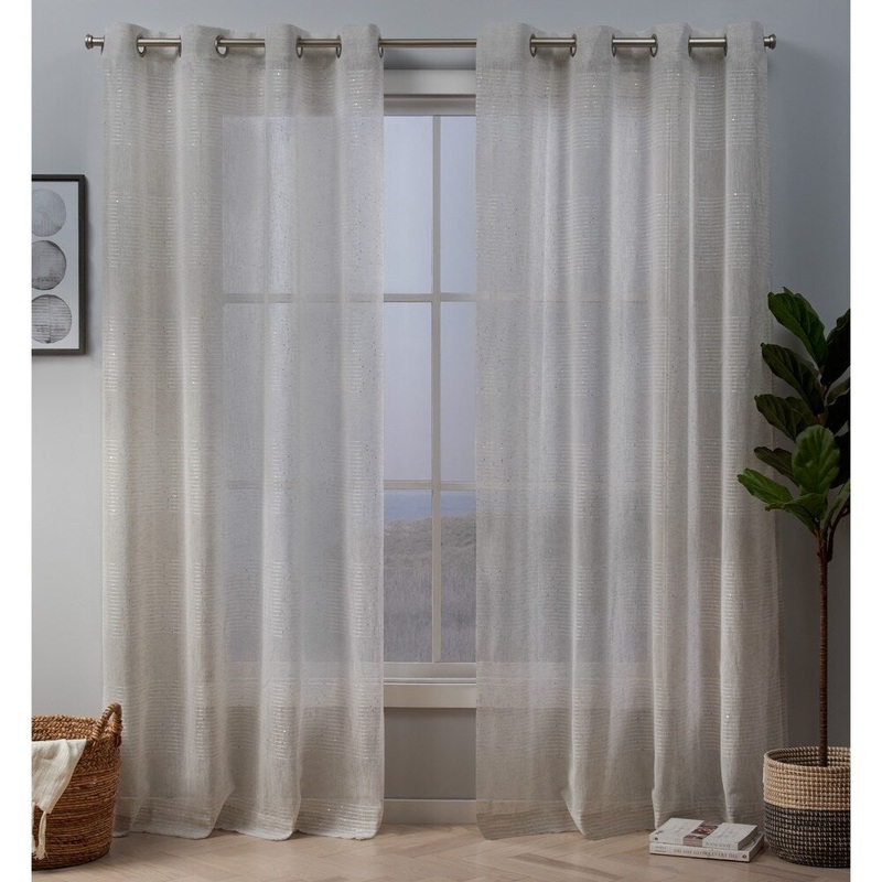 ATI Home Crest Stripe Embellished Sheer Grommet Top Curtain Panel Pair