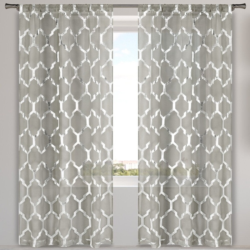 Bena Metallic Sheer Pole Top Window Curtain Panel Pair Set of Two