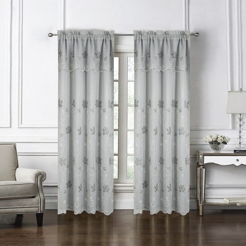Sephora Floral Embroidered Rod Pocket Single Curtain Panel - (1x) 54 x 90 in. - (1x) 54 x 90 in.