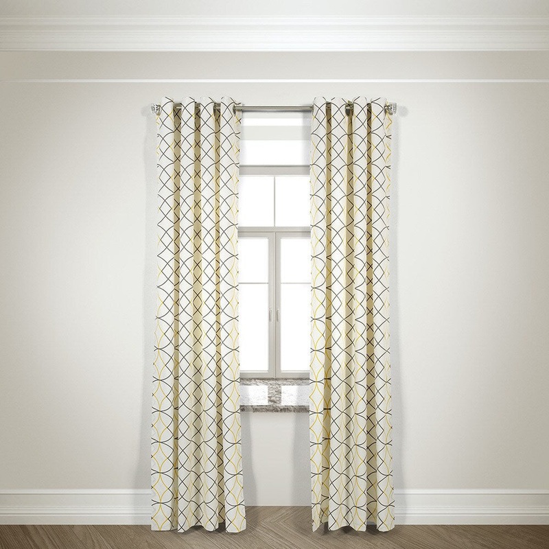 Sevita Harlequin Grey / Yellow Grommet Top 84-inch Curtain Panel Pair - 50 X 84